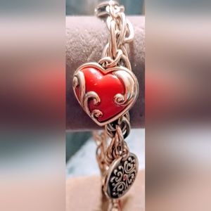Brighton Silvertone Heart & stars with Crystal , Coral Gemstone enamel design
